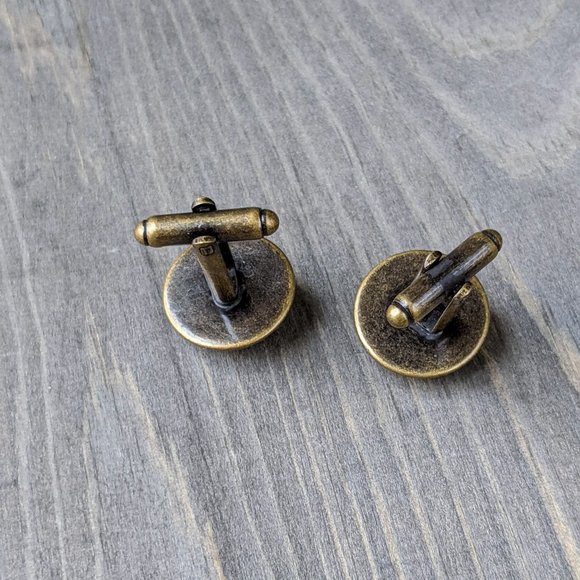 Glass Dome Cuff Links with Green Kaleidoscope Pattern, Antiqued-Bronze Plated - Picture 15 of 16